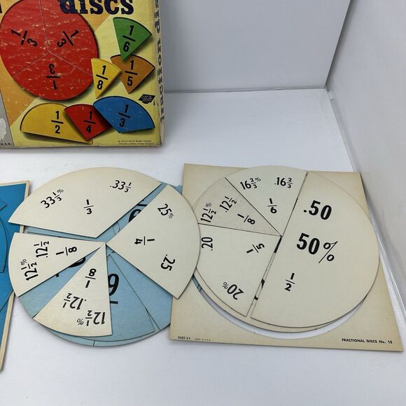 Vintage 1955 Milton Bradley Fraction Discs #9382 Learning Homeschool Education - Picture 10 of 13